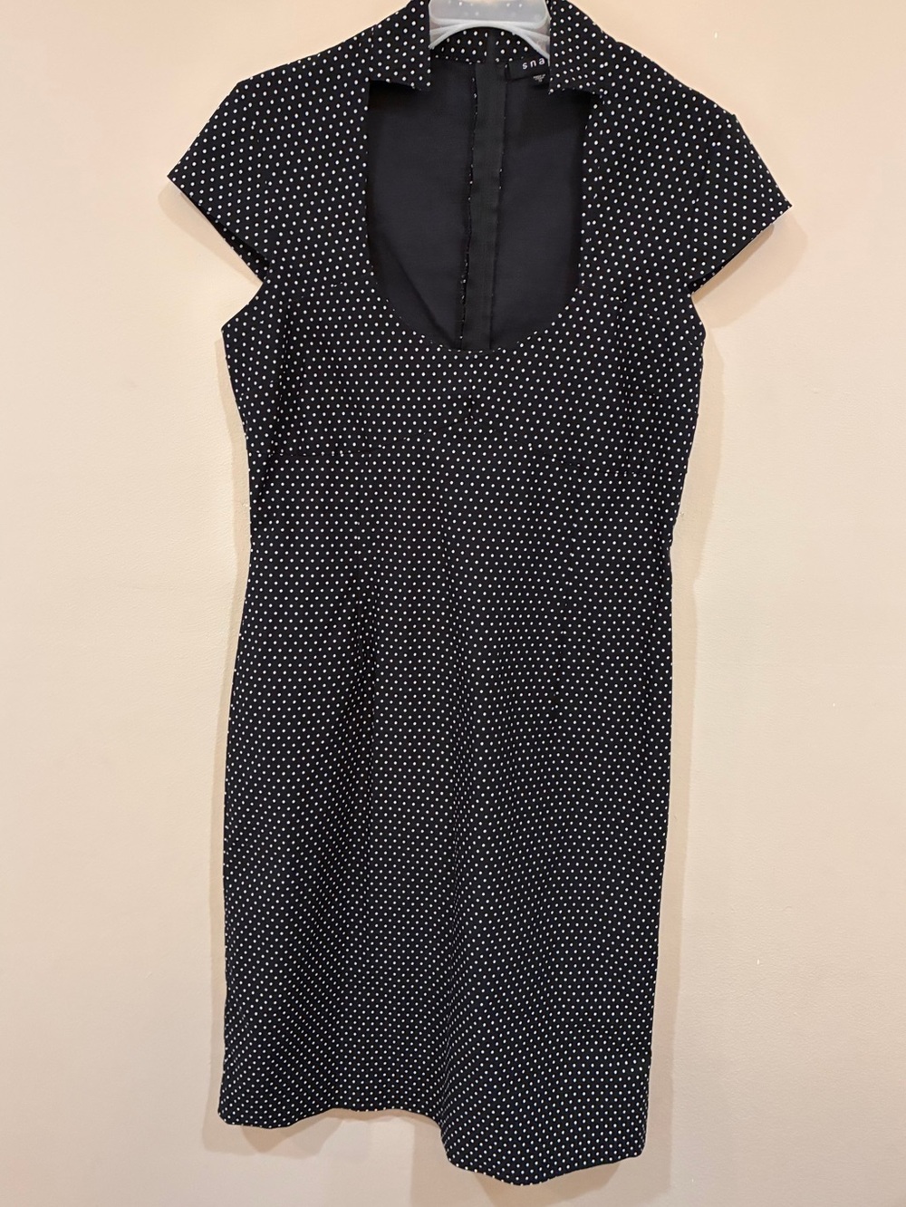 Snap Black Scoop Dress with cap sleeves White Polka Dots - Midi